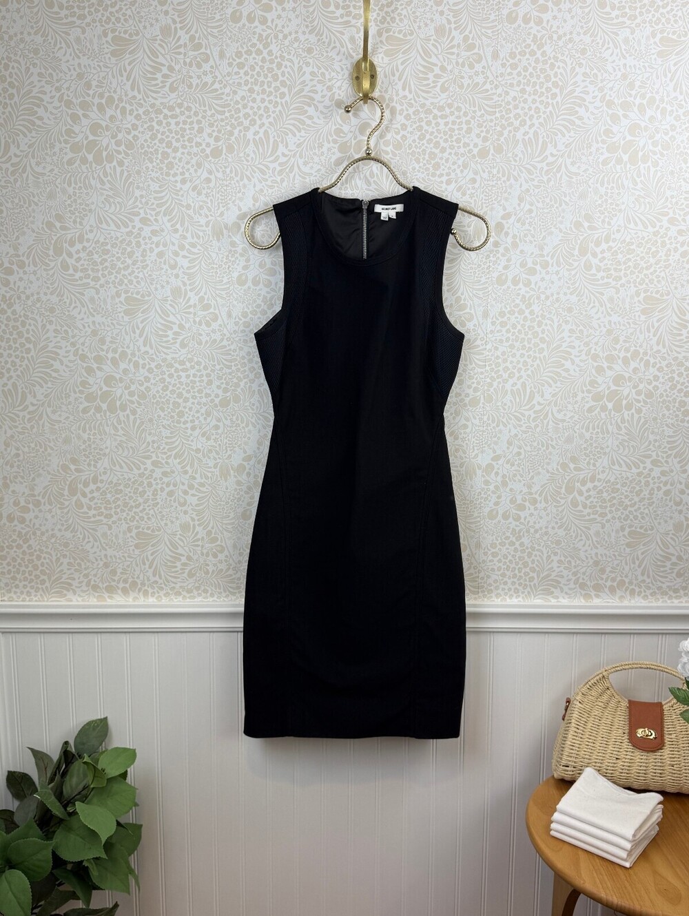 Helmut Lang Black Cut-Out High Neck Sleeveless Mesh Sheath Dress - Size - 6